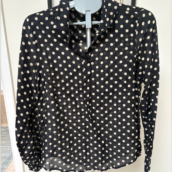 J Crew Polka Dot Silk Cotton Blouse Black Cream Size Medium - Picture 1 of 4